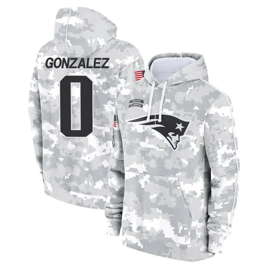 NE.Patriots #0 Christian Gonzalez Player Salute to Service Hoodies Football Jerseys