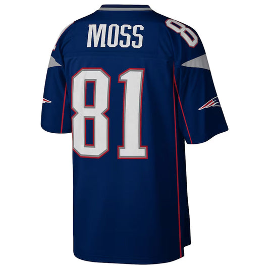 NE.Patriots #81 Randy Moss Player Mitchell & Ness Navy Legacy Replica Football Jerseys