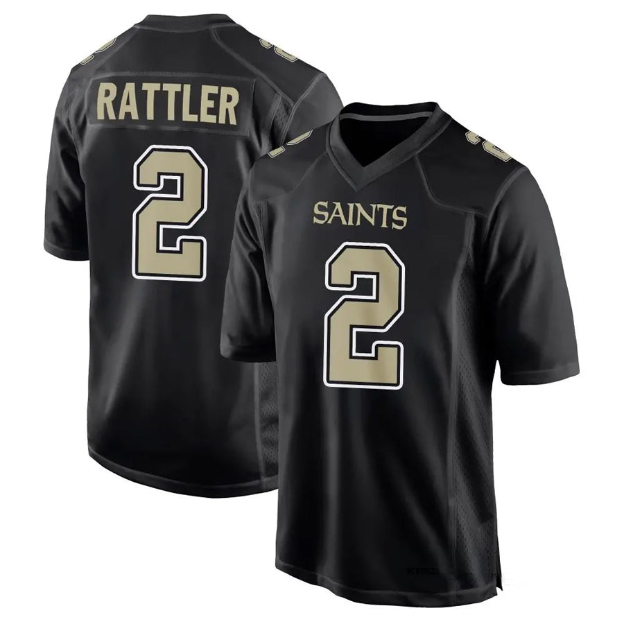 NO.Saints #2 Spencer Rattler Player Carbon Black Fashion Game Football Jerseys