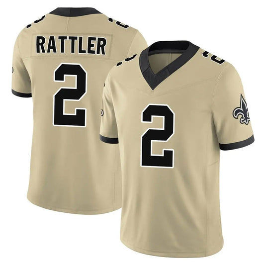 NO.Saints #2 Spencer Rattler Player Gold Alternate Game Football Jerseys