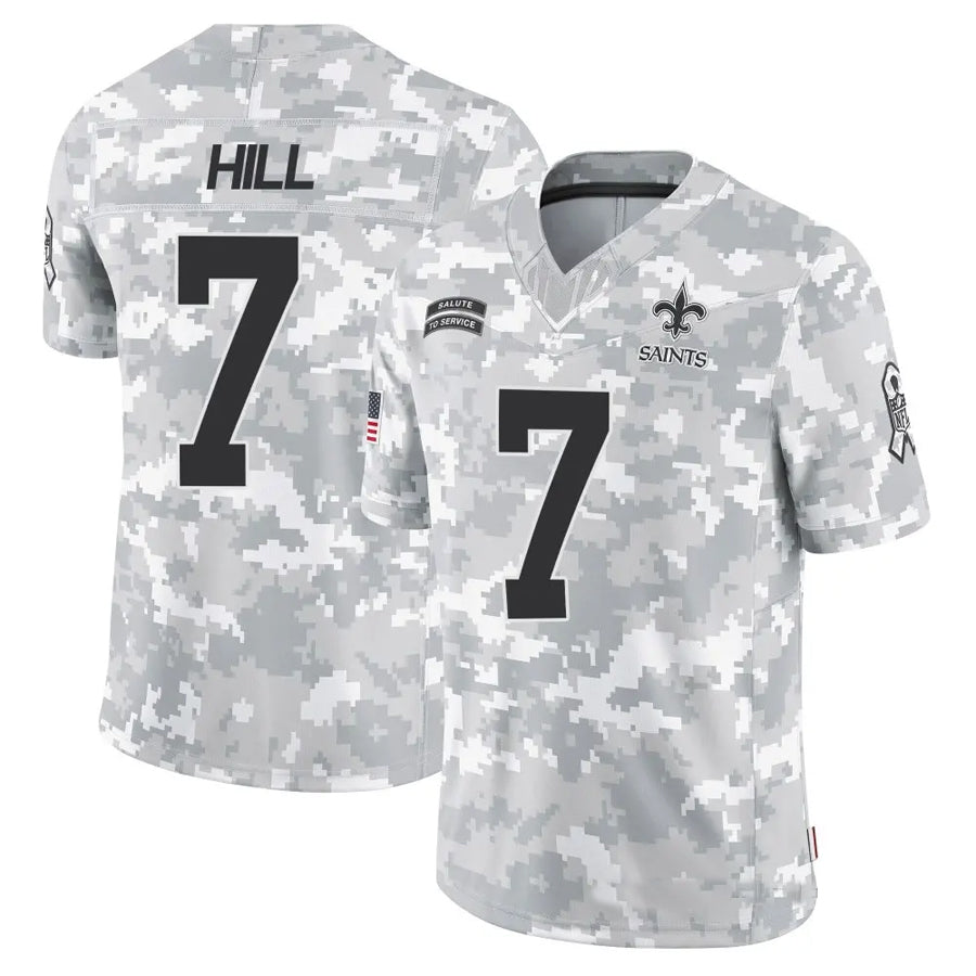 NO.Saints #7 Taysom Hill Player Arctic Camo Salute to Service Limited Football Jerseys