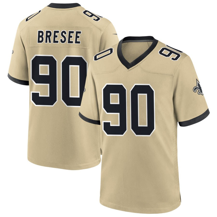 NO.Saints #90 Bryan Bresee Player Gold Alternate Game Football Jerseys