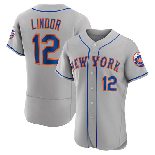 NY.Mets #12 Francisco Lindor Gray Road Elite Player Baseball Jerseys