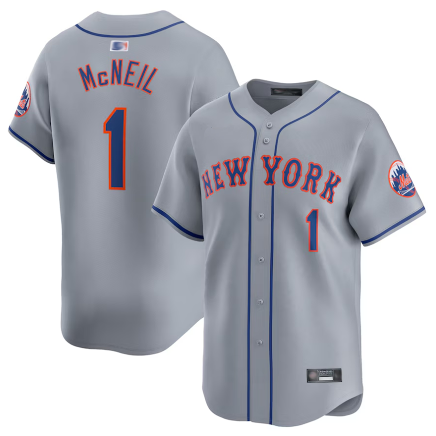NY.Mets #1 Jeff McNeil Player Gray Away Limited Baseball Jerseys