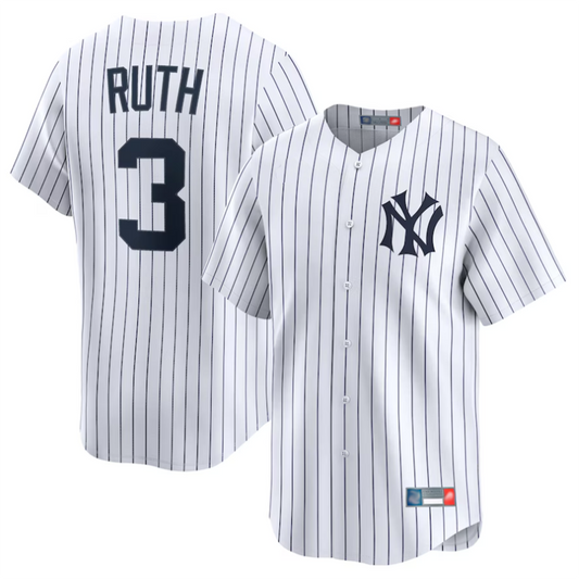 NY.Yankees #3 Babe Ruth Player White Throwback Cooperstown Limited Baseball Jerseys
