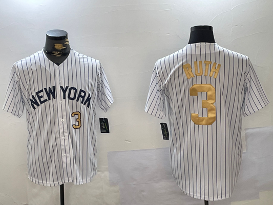 NY.Yankees #3 Babe Ruth Game Jersey White Pinstripe Fashion Cool Base Stitched Baseball Jerseys