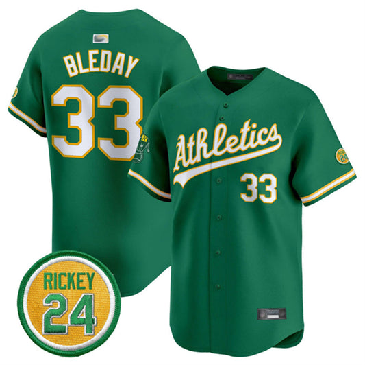 O.Athletics #33 JJ Bleday Green Player Limited With Rickey Henderson Patch Stitched Baseball Jerseys