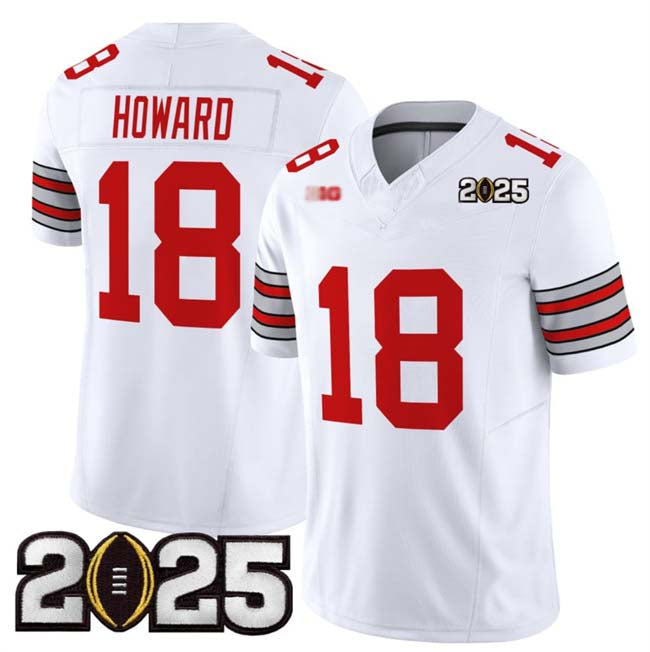 O.State Buckeyes #18 Will Howard Playre White 2025 CFP Final Patch F.U.S.E. Vapor Limited Stitched Football American College Jerseys