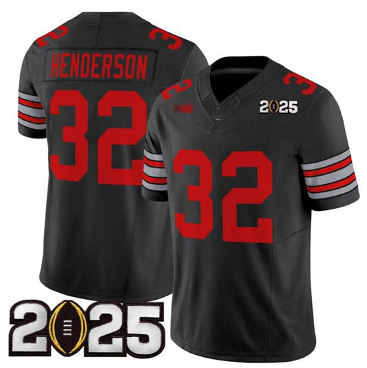 O.State Buckeyes #32 TreVeyon Henderson Player Black 2025 CFP Final Patch F.U.S.E. Vapor Limited Stitched Football American College Jerseys