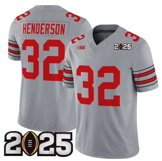 O.State Buckeyes #32 TreVeyon Henderson Player Grey 2025 CFP Final Patch F.U.S.E. Vapor Limited Stitched Football American College Jerseys