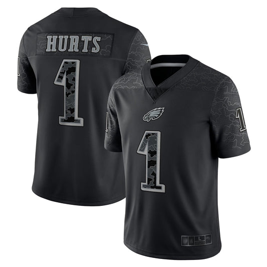 P.Eagles #1 Jalen Hurts Player Black REFLECTIVE Limited Football Jerseys