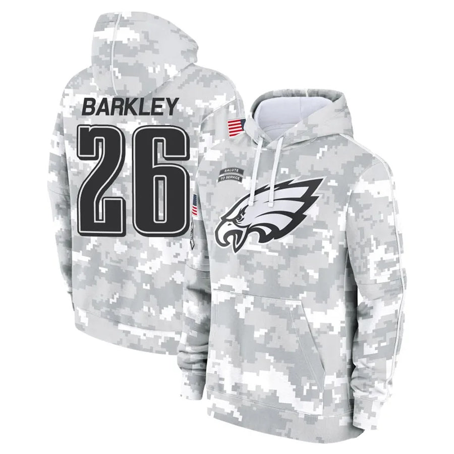 P.Eagles #26 Saquon Barkley Player Military Hoodie Arctic Camo Salute To Service Football Jerseys