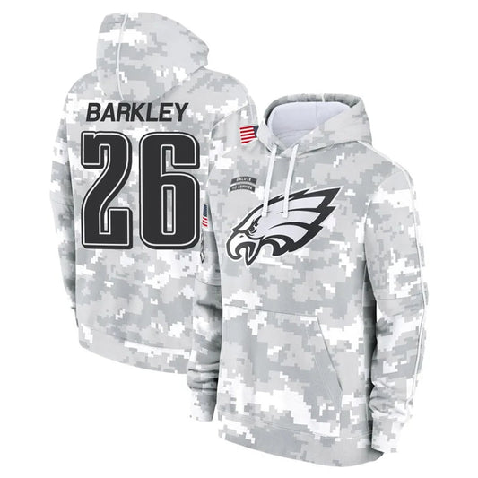 P.Eagles #26 Saquon Barkley Player Military Hoodie Arctic Camo Salute To Service Football Jerseys