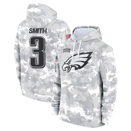 P.Eagles #3 Nolan Smith Jr. Player Military Hoodie Arctic Camo Salute To Service Football Jerseys