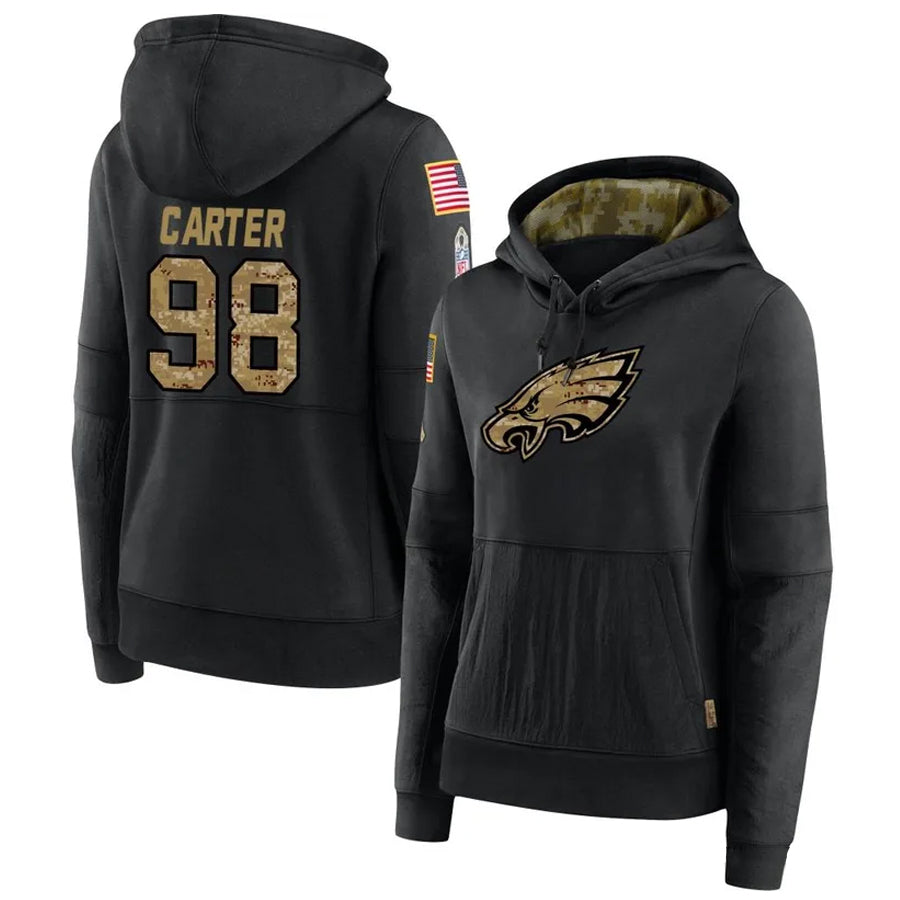 P.Eagles #98 Jalen Carter Player Black Military Hoodie Game Football Jerseys