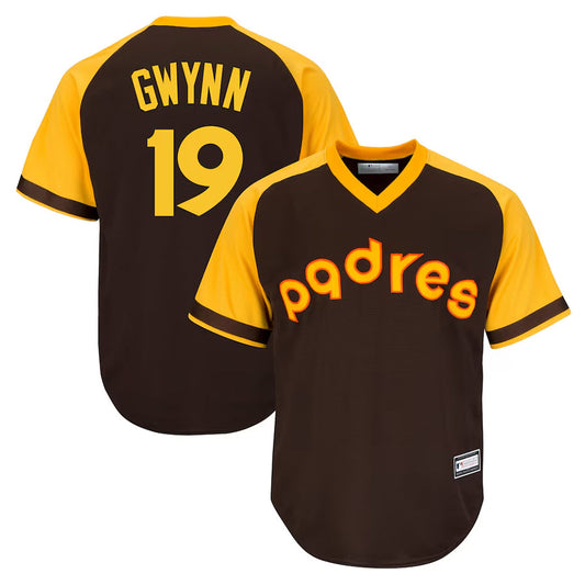 S.Diego Padres #19 Tony Gwynn Player Brown Big & Tall Road Cooperstown Collection Replica Baseball Jerseys