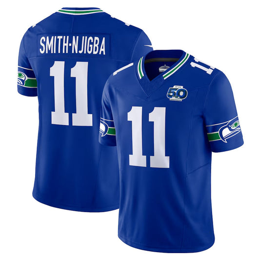 S.Seahawks #11 Jaxon Smith-Njigba Player Royal 50th Season Vapor F.U.S.E. Limited Football Jerseys