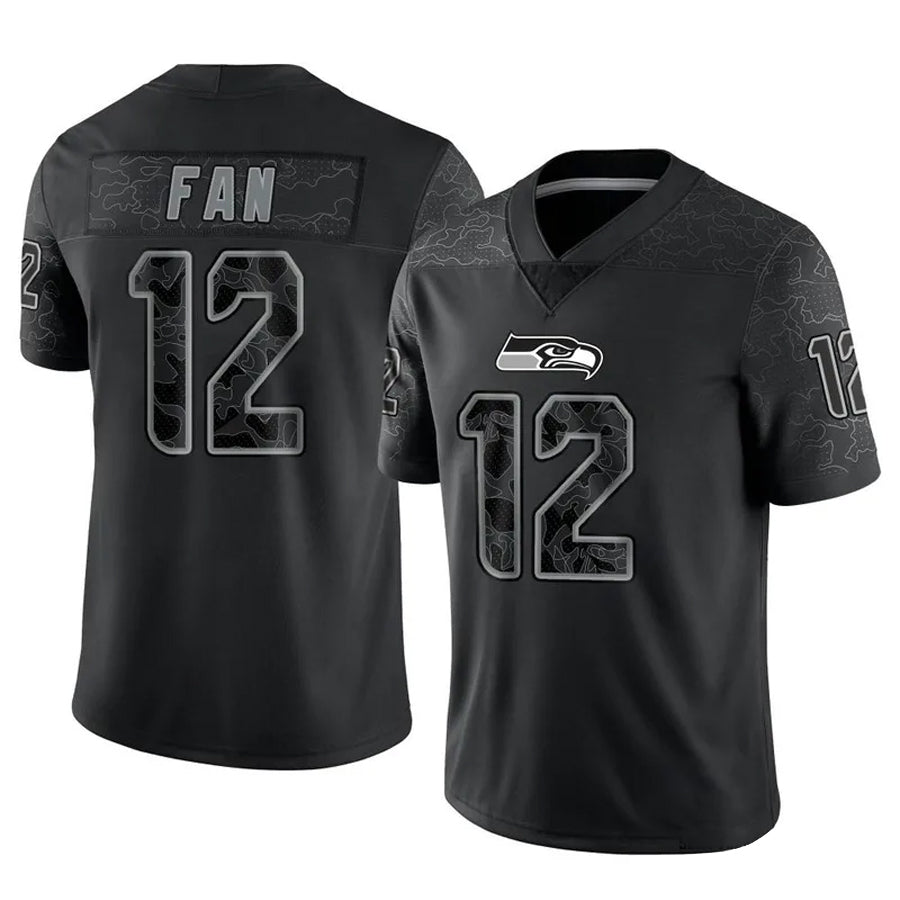 S.Seahawks #12 12s FAN Player Black RFLCTV Limited Football Jerseys