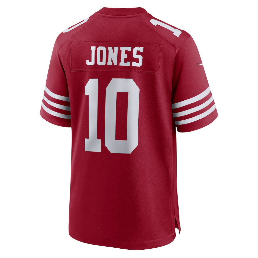SF.49ers #10 Mac Jones Player Scarlet Home Game Football Jerseys