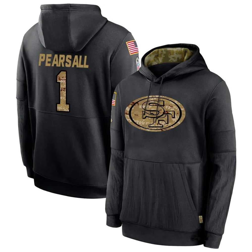 SF.49ers #1 Ricky Pearsall Player Black Salute To Service Hoodie Player Football Jerseys