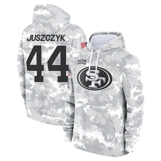 SF.49ers #44 Kyle Juszczyk Player Arctic Camo Salute to Service Hoodies Football Jerseys
