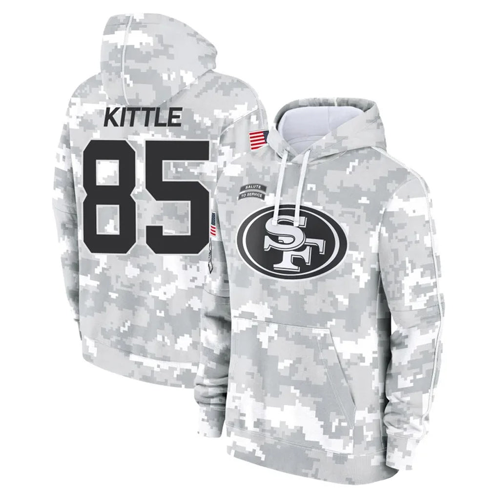 SF.49ers #85 George Kittle Player Arctic Camo Salute to Service Hoodies Football Jerseys