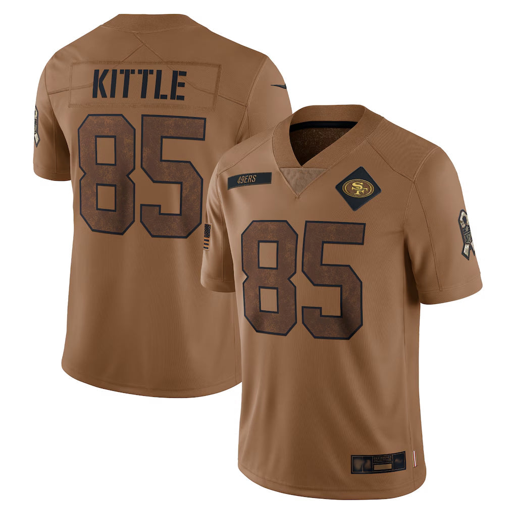 SF.49ers #85 George Kittle Player Brown Salute To Service Limited Football Jerseys