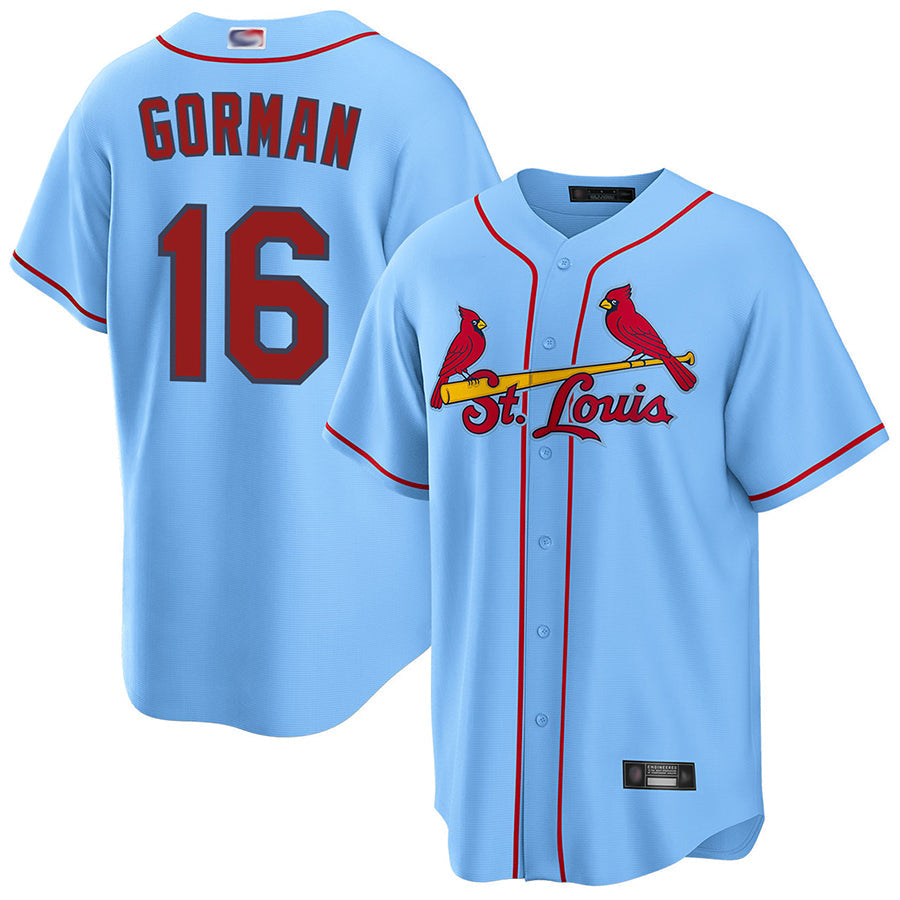 St.Louis Cardinals #16 Nolan Gorman Player Light Blue Replica Baseball Jerseys