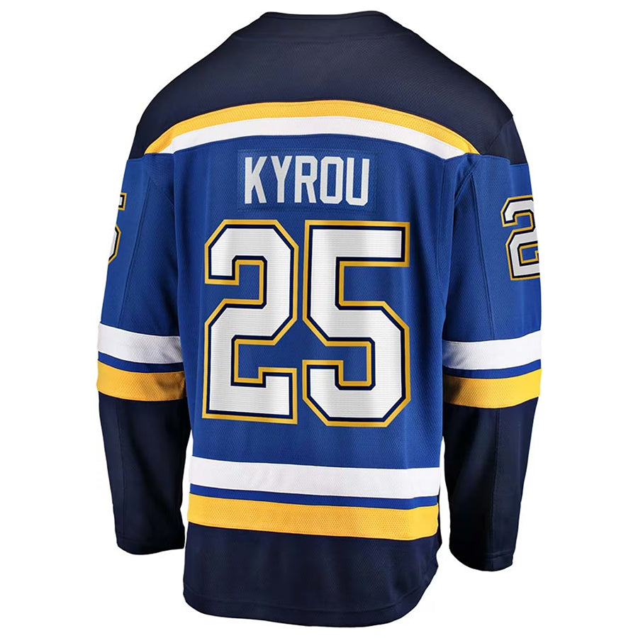 St. L.Blues #25 Jordan Kyrou Player BLUE Home Hockey Jerseys