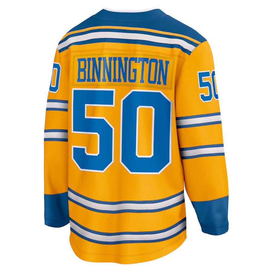 St. L.Blues #50 Jordan Binnington Player Fanatics Yellow Special Edition Hockey Jerseys