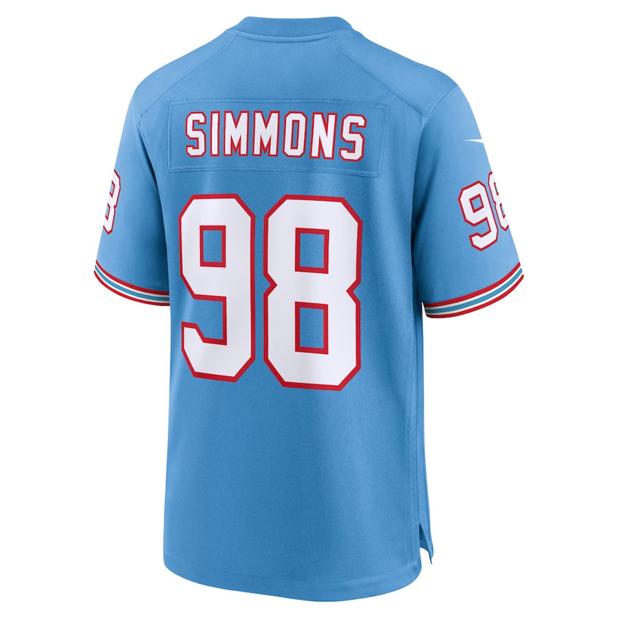 T.Titans #98 Jeffery Simmons Player Light Blue Throwback Alternate Game Football Jerseys