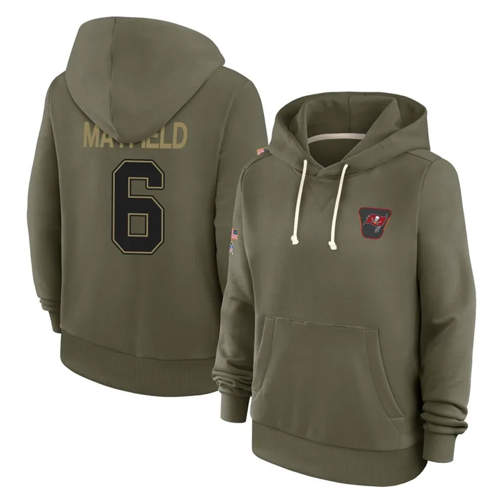 TB.Buccaneers #6 Baker Mayfield Player Salute to Service Olive Hoodies Football Jerseys