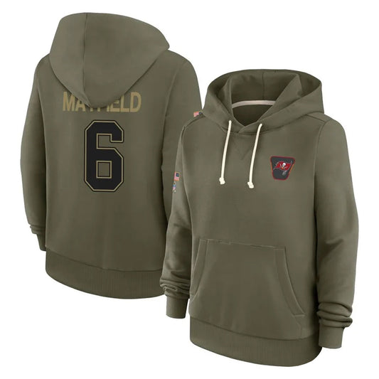 TB.Buccaneers #6 Baker Mayfield Player Salute to Service Olive Hoodies Football Jerseys