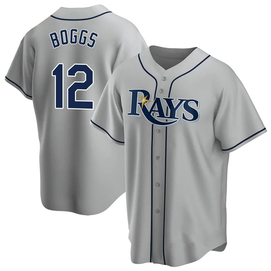 TB.Rays #12 Wade Boggs Player Gray Home Replica Baseball Jerseys